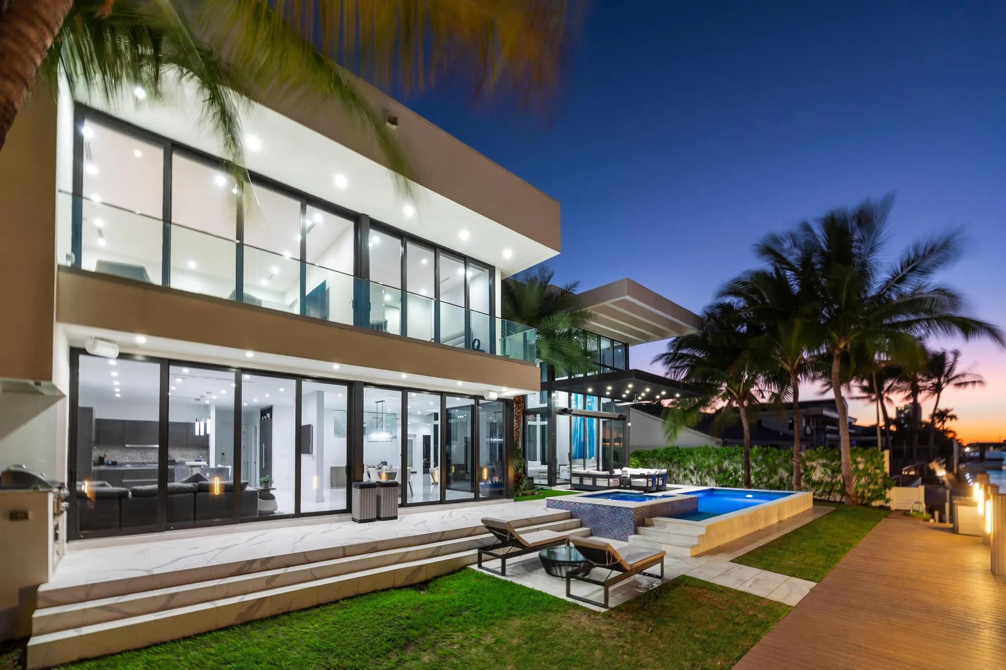 Glass exterior and pool terrace at San Antonio