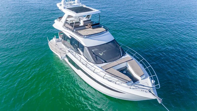 53 Galeon viewed from above with the bow and flybridge visible