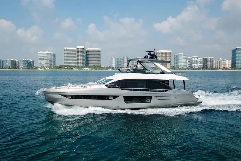 70 Azimut underway with its flybridge and bow seating visible