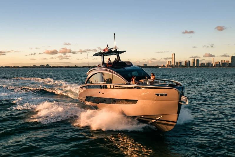 80 Pershing GTX underway at sunset