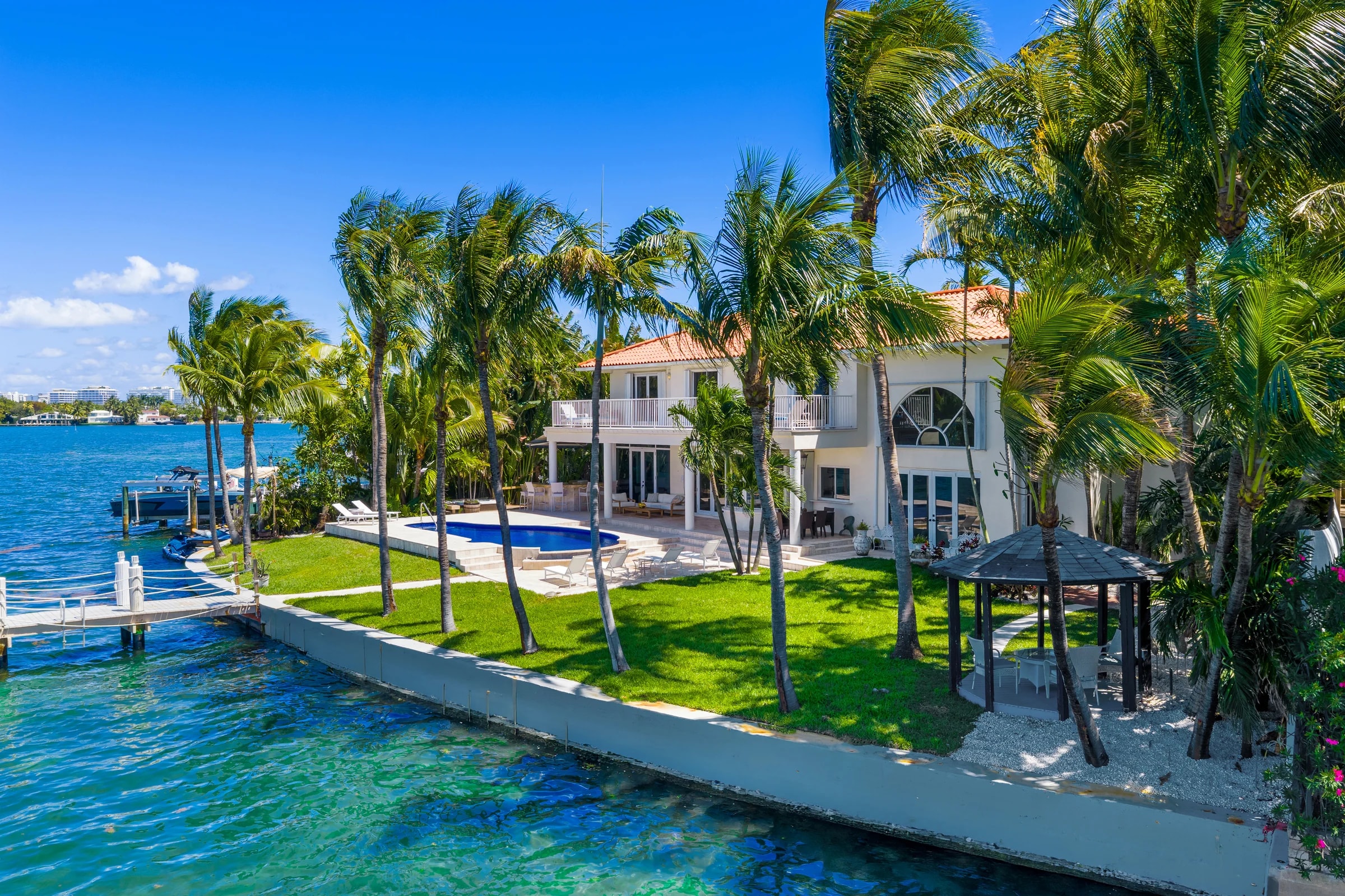 Aerial view of Villa Amara along the waterfront