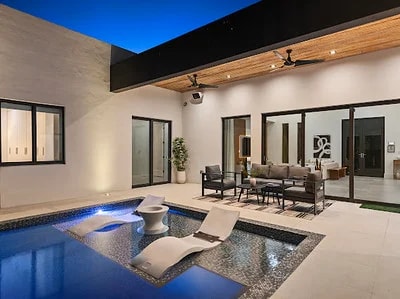 Pool and covered lounge at Villa Grace