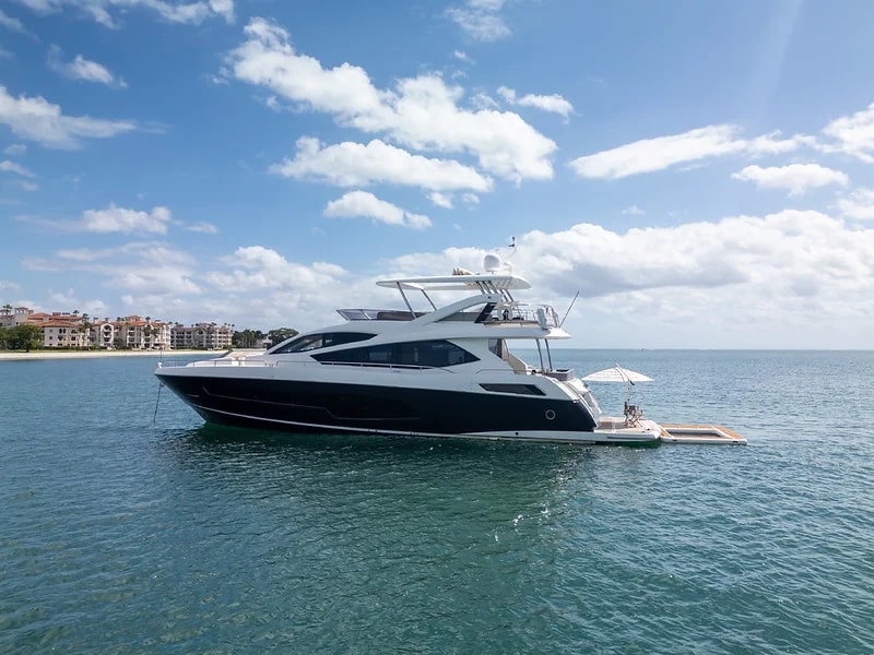 80 Sunseeker SMU on a waterway with its flybridge visible